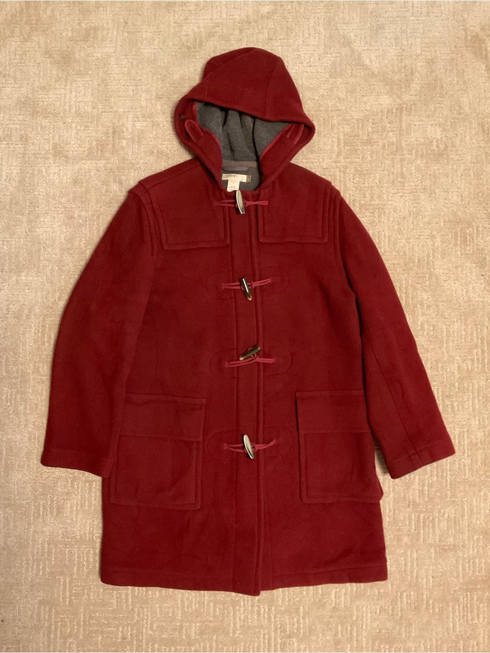 J.Crew Women Coat Wool Blend Hooded Red S Oversize Minimalist Classic Timeless